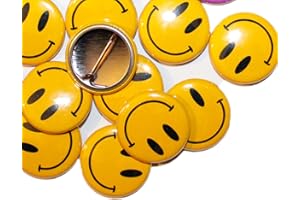 BUTTON ZOMBIE Happy Face Button Badges - MULTI COLOURS & QUANTITIES (32mm / 1.25 Inch) (10 Badges, YELLOW)
