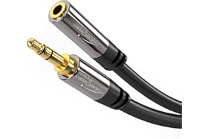 KabelDirekt – 2 m – Przedłużacz słuchawkowy, przedłużacz jack 3,5 mm (kabel audio aux, wtyk/gniazdo, prawie niezniszczalna metalowa obudowa, idealny do słuchawek, czarny)