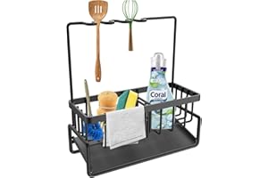 TIAZHAN Scolapiatti Da Appoggio, Organizzatore Per Lavello Con Spugna Da Cucina, Appendiabiti Per Piatti Da Cucina Con Bypass Di Scarico, Supporto Per Utensili Da Bagno Da Cucina Per Piano Di Lavoro
