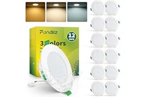 Fondiiz Zestaw 12 wpuszczanych reflektorów LED 6 W, 220 V, bardzo płaska biel 2700 K, neutralna biel, 4000 K, zimna biel, 6000 K, regulowany, reflektor łazienkowy, IP44, do salonu, kuchni, okrągły