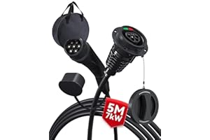 MCEVKELN Prolunga Cavo Ricarica Auto Elettrica Tipo 2 7.2kW| 32A Monofase| 5M Estensione Cavo Tipo 2 Carica Flessibilmente per BEV/PHEV IEC62196, con Borsa