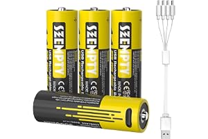 SZEMPTY AA 3 000 mWh USB uppladdningsbara batterier 4-pack, 2 000 mAh dubbel A 1,5 V litium USB-C Pila uppladdningsbart batte
