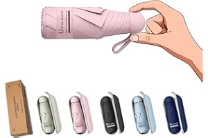 BAODINI Mini ombrello da viaggio per borsa con custodia, piccolo ombrello compatto, protezione UV, leggero, piccolo ombrello tascabile con custodia, per donne e ragazze