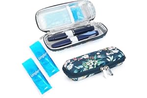YOUSHARES Pochette Isotherme Insuline avec Poche de Glace, Trousse Isotherme Insuline pour Diabetique, Sac Isotherme Insuline Medicament pour Seringues, Stylo Insuline Voyage, Camellia à Fond Bleu