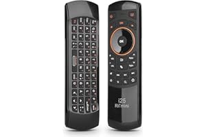 Rii Air Mouse mit 6 Axis Gyroskop, Tastatur Maus Set Kabellos ist Wiederaufladbar, Universalfernbedienung für HTPC/TV Box, PC Fernbedienung mit IR-Lernfunktion, QWERTZ, 2.4GHz, Schwarz