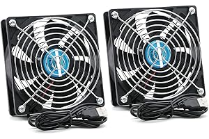 Rowiz 2pcs DC 5V 120mm (12cm) Case Fan with Protective Metal Grille, Silent USB Connected Cooling Fan for Router PC CPU TV Box, 120×120×25mm