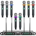 Phenyx Pro 8-Channel UHF Wireless Microphone System with Metal Handheld Dynamic Microphones, Fixed Frequency Mic for Karaoke,Church,Singing,DJ,260ft Range (PTU-4000-8H)