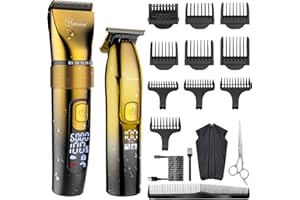 Hatteker Profi Haarschneidemaschine Set Haarschneider Pflegesets Barttrimmer Bartschneider Herren T-förmiger Trimmerkopf T-blade Trimmer Präzisionstrimmer IPX7 Wasserdicht （golden）