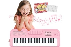 NORKBENG Clavier de Piano Rose pour Enfants, Instrument Portable à 37 Touches pour Les Enfants de 2 3 4 5 Ans, Jouets Musicaux et Éducatifs, Cadeaux d'anniversaire et de Noël