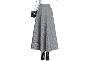ARTYKEY Jupe Longue Femme Hiver Vintage Élégant Taille Haute Carreaux Maxi Jupe Laine A-Ligne Plissée Skirt S-3XL