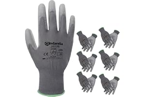 ANDANDA Gants de Travail, 6 Paires, Gant Tricoté sans Couture, Revêtement en PU sur la Paume et les Doigts, Excellente Adhérence, Gants Protections, l'Entreposage, la Logistique, l'Assemblage, M