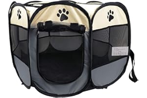 KEESIN Tenda Pieghevole per Animali Domestici 8 PCS Rete Casa Portatile Cucciolo Pieghevole Corsa Gabbia per Cuccioli Gioco Recinzione Cane Cane Gatto Coniglio Canile,67 x 45 cm, Grigio