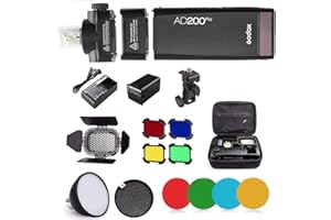 EACHSHOT Godox AD200 Pro AD200Pro Flash Strobe Speedlight 200Ws 2.4G, 1/8000 HSS, 500 Full Power Flashes, 0.01-1.8s Recycling, 2900mAh Battery, Bare Bulb/Speedlite Fresnel Flash Head with BD-07, Reflector