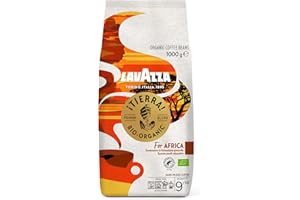 ‎LAVAZZA Lavazza, Tierra For Africa, 100% Bio Kaffeebohnen, Ideal für Espressomaschinen, Kräftiger und Vollmundiger Geschmack, Intensität 9/10, Aromen von Nüssen, Mittlere Röstung, 1 kg Packung