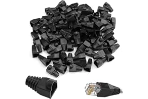NOVSTUF RJ 45 Cable Plug Protectors, 100 Pcs Ethernet Cable Connector Boots Cover Soft Plastic RJ45 Boots Network Wire LAN Strain Boots Plug Cover Strain Relief Boots for CAT5 CAT5E CAT6 CAT6E (Black)