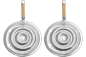 Housoutil 2Pcs Plaque de Diffuseur de Chaleur pour Cuisinière à Gaz Ou Cuisinière Électrique Plaque de Protection de La Flamme avec Poignée en Bois Diffuseur de Chaleur de Table de Cuisson