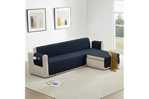 Homebliss Copridivano 3 Posti con Penisola, Copridivani Penisola Destra e Sinistra, Antigraffio Gatto e Antimacchia, Impermeabile,Copri Divano Reversibile, Blu