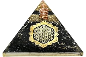 AMAZING GEMSTONE Grande pyramide d'orgone | Cristal de pyramide de shungite | Pyramide Orgonite Fleur de Lotus de Vie | Guérison par l'énergie positive des pyramides d'organes