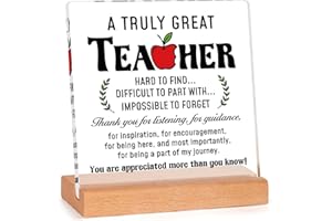 Craftique Thank You Teacher Gifts for Women Men, Acrylic Plaque with Wooden Base, Best Teacher Gifts for Leaving, Birthday, Presents for Teacher from Students