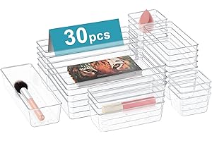 AJOXEL Schubladen Organizer, 30 Stück Schminktisch Organizer für Schublade mit 4 Größen, Schreibtisch Schubladen Ordnungssystem, Kunststoff Makeup Organizers, für Kosmetik,Küche, Badezimmer, Büro