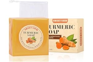 SWEET VIEW Turmeric Soap Bar, Face & Body Handmade Bar with Honey, Olive Oil, Aloe Vera for Deep Cleansing & Smooth Skin, 120g.