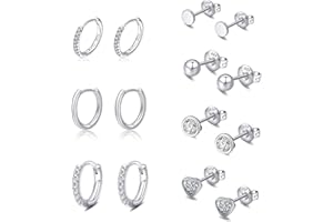 KENIY Silber 925 Ohrringe und Ohrstecker Set für Damen - Hypoallergene Huggie Ohrringe für Mehrere Piercings - Kleine Schlaf-Ohrstecker