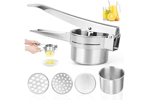 UWOBEFO Prensa de Patatas,Multifuncional Profesional Prensa Patatas,Machacador de Patatas Profesionales,Prensa de Patatas Profesionales Acero Inoxidable con 3 Coladores Intercambiables, para Frutas y Verduras