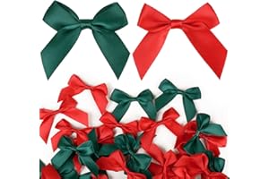 GEBETTER 48Pcs Lazos Navidad Rojo Verde 5cm Poliéster + 60Pcs Puntos Pegamento Adhesivo, Decoración Árbol Navidad Manualidad Adorno Navideño Cajas Bolsas Regalos Sobres Botellas Vino (Rojo Verde)