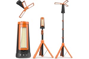 Adewalk 15000mAh Projecteur de Chantier LED Rechargeable avec Trépied, 5500LM Lampe de Camping à 3 Têtes, Étanche IP65, 5 Mode, Lampe de Travail Réglable pour Atelier, Garage, Construction(Orange)