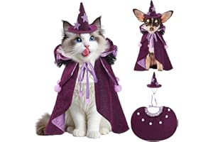 XIMISHOP 2PCS Halloween Cat Costume，Small Halloween Cat Wizard Cape Funny Adjustable Pet Wizard Cloak for Little Dogs Cats Puppy Cosplay Party