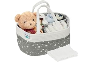ilauke Panier de rangement portable pour couches de bébé, organiseur de voiture avec séparateur amovible, organiseur de table à langer avec chiffon en mousseline