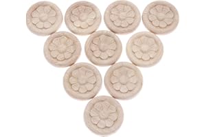 MUXSAM - Lote de 10 piezas de madera tallada con marco de flor central, diseño redondo, apliques de esquina Onlay para armario y muebles, decoración de 5 cm