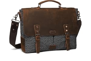 VASCHY Borsa a tracolla vintage per uomo e donna, in tela di pelle, per laptop da 15,6", con cinturino rimovibile