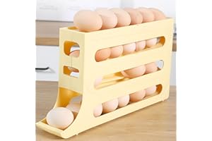 Qcdou Portauova a 4 livelli per frigorifero, Porta Uova da Frigo, Automatico Rotolante Contenitore di Uova, porta-dispenser per uova salvaspazio, per Frigorifero, Cucina, Tavolo (Giallo)
