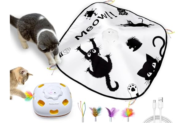 GoldenSun Jouet pour Chat, Rechargeable, Interactif 4 en 1, Cache-Cache pour Chatons, Mouvement Whack a Mole, Jouet électronique pour Chat pour l'exercice