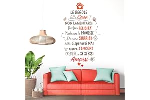 Gigio Store adesivi murali frasi famiglia “Le Regole della Casa” - decorazione fai da te Soggiorno, Cucina, camera da letto (70 x 43 cm) kit con farfalle, fiori, cuori, tarassaco, dente di leone