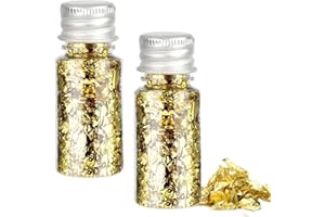 RUNQIN OUTDOOR RUNQIN 2 Flaschen Essbare Blattgoldblätter, Gold Folien Flocken Blattgold, Goldfolie Papier zum Basteln Lebensmittel Kuchen Backen Torten Dekorfolie Kunsthandwerk, Essbar Goldfolienflocken Tortendeko