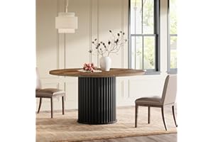 Tribesigns Mesa Redonda Comedor, Mesa Comedor Negra para 4-6 Personas, Mesa de Comedor Redonda de 120cm para Comedor y Sala de Estar (Marrón + Negro)