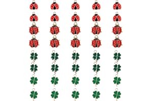 Fsttre 40 Stück Kleeblatt Anhänger Marienkäfer Glücksbringer Grün Vierblättriges Kleine Metall DIY Basteln Charms Halsketten Zubehör Schmuck Ornamente Autoschlüsselanhänger Glück Schlüsselanhänger