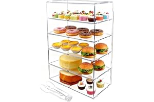 Cityjoy 5 Tiers Clear Counter Top Bakery Display Case Pastry Display Cabinet 25.21"x19.49"x10.24" Party Desserts Rack Cake Bread Stand 5mm High Impact PETG Panels, Front Doors + Finger Holes