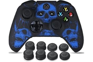 YoRHa Intaglio Laser Silicone Pelle Cassa Skin per Controller Xbox One S/X x 1 (Blue) con Thumb Grips x 8