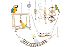 Seahelms Papageienspielzeug, Spielzeug für Nymphensittiche, Vögel, Kauen, Naturholz, Hängematte, Glocke, Vogelkäfig, Schaukel für Nymphensittiche, Finken, kleine Sittiche und Aras, 8 Stück