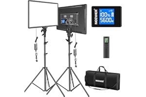 NEEWER LED Video Lighting Kit , 2 Pack Dimmable Bi Color 18" Large LED Panel with 2.4G Wireless Remote & Tripod Stand, 45W 3200K-5600K CRI97+ Studio Key Light for Photography Video Recording Streaming