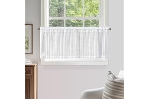 TOPICK 1 szal wys. 40 x szer. 140 cm, zazdrostka nowoczesna, biała, z koronką, przezroczysta, koronkowa, bistro, do kuchni, z efektem łańcuszkowym, półprzezroczysta, przepuszczająca światło, zasłona