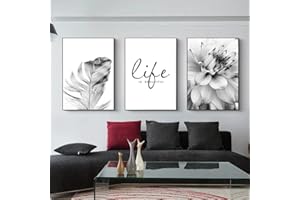 Trayosin 3-teiliges Premium Poster Set Aesthetic Blume Schwarz Weiß Feder Löwenzahn Bilder Moderne Wandbilder, Wohnzimmer Schlafzimmer Wanddeko Art ohne Rahmen (A,50x70cm)