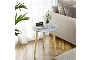 APICIZON Round Side Table, Small Coffee Table End Table for Living room, Bedroom, Small Space, Wooden Bedside Table, Easy Assemble, 42(D) x 51(H) cm, Grey and Oak