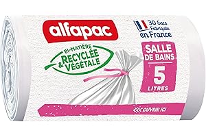 alfapac - 30 sacs-poubelle 5L à lien - salle de bains - fabriqués en France - bi-matière recyclée & végétale