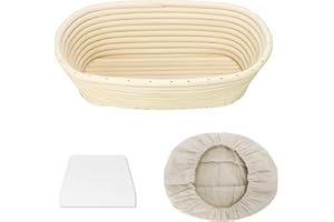 Clheatky Cestino per Lievitazione del Pane 25cm, Fermentazione Ovale Cestino con Rattan e Fodera di Lino Raschietto per Pasta Lame, Cesto per la Lievitazione 100% Rattan Naturale