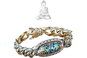 ELDEMA Bracelet de perles mantra à six caractères, bracelet Feng Shui, bracelet Dzi tibétain mantra bouddhiste fait à la main, amulette de méditation, bracelet porte-bonheur (7.09IN,B)
