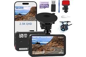 SSONTONG Dash Cam Front and Rear, Dashcam WiFi/APP Control Car Camera Dash Cam W/ 64GB Card, 2.5K Dash Cam Front + 1080P Rear Dash Camera W/Super Night Vision, Loop Recording, G-Sensor, Max Support 256GB